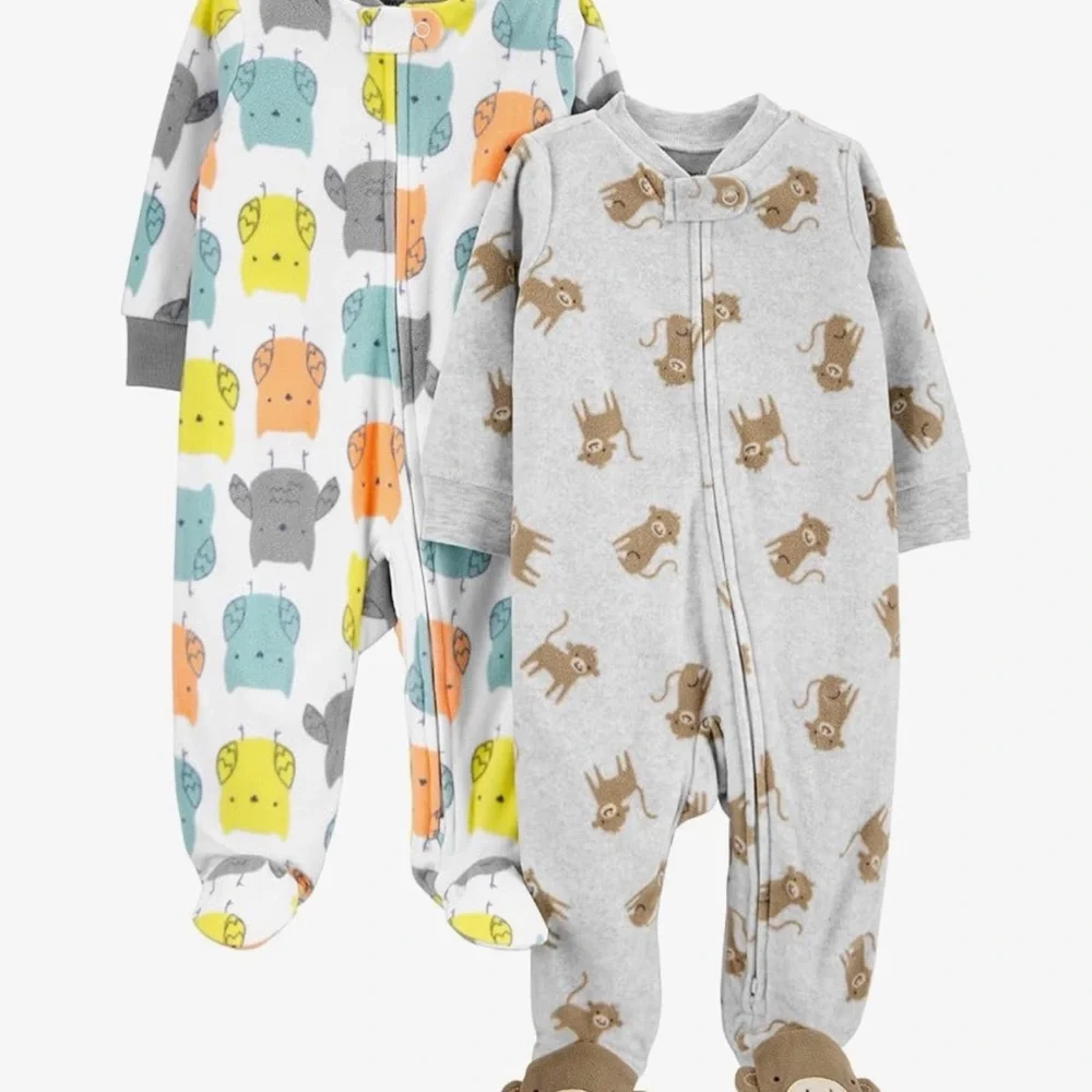 Carter's Colorful Animal Print and Gray‎ Monkey Footies